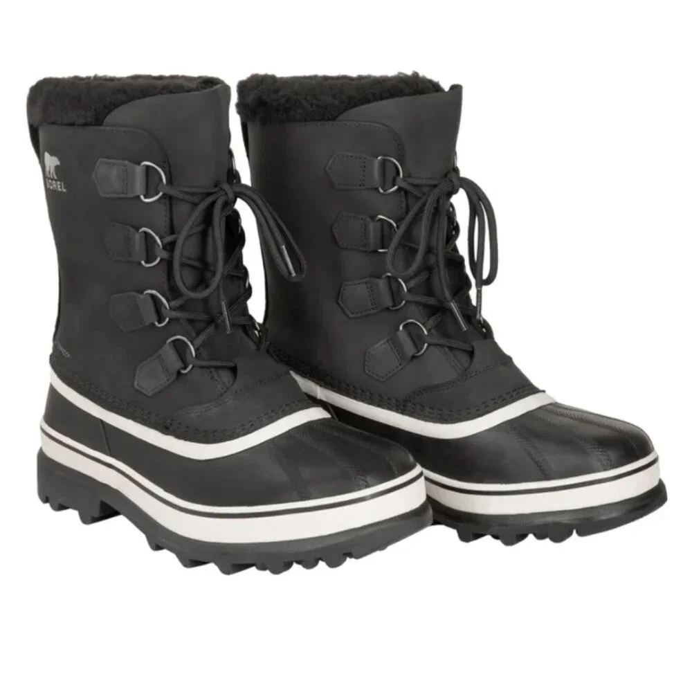 SOREL Caribou Waterproof Boot Insulated Black Dark Stone Natural Rubber Men's 13
